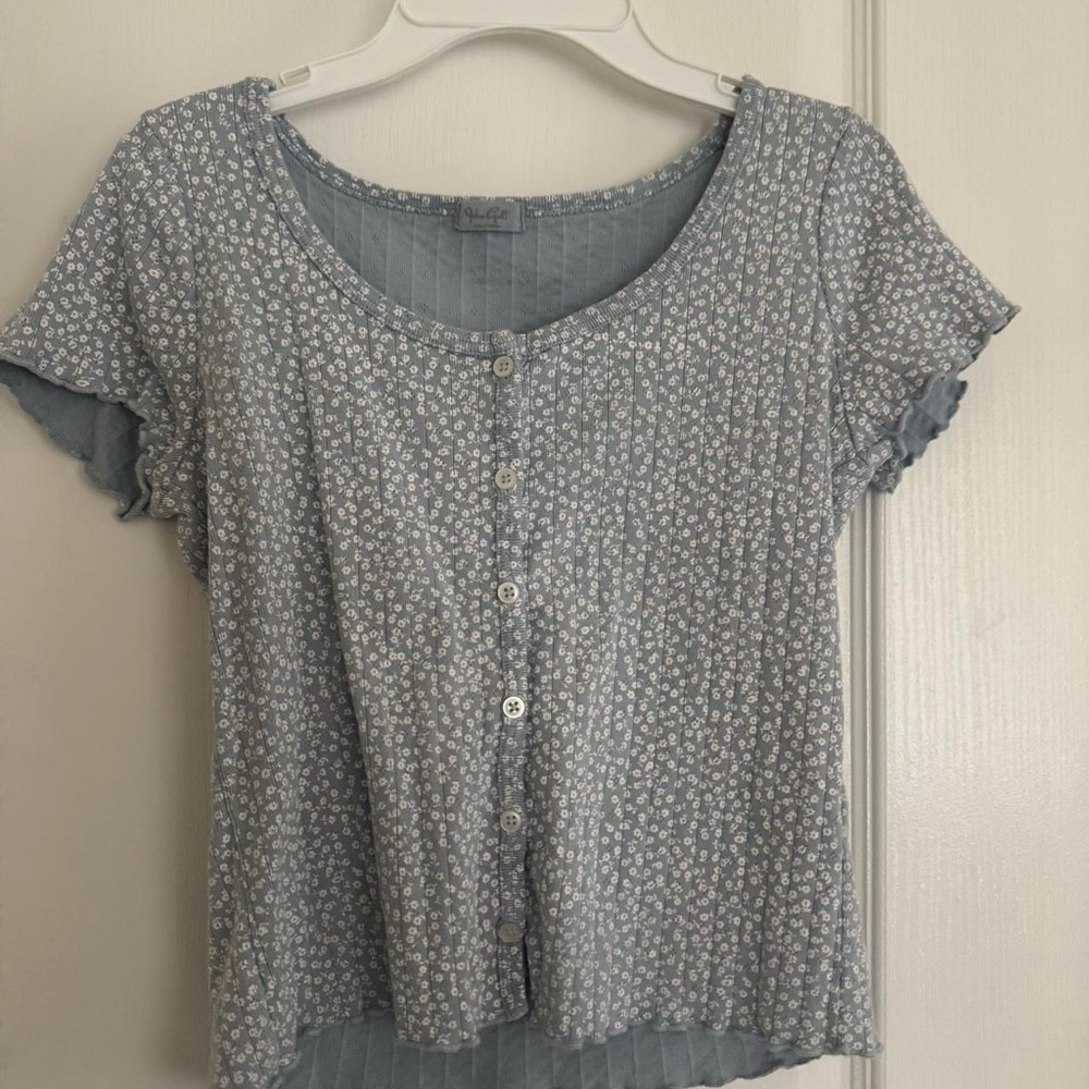 Floral Blue Button-Up Women's Top